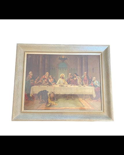 Vintage 1950s Solid wood frame LAST SUPPER Print Lithograph Stunning!