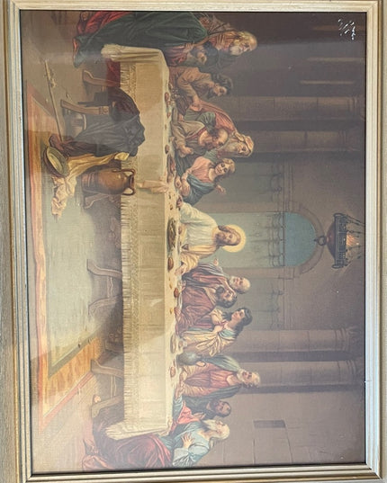 Vintage 1950s Solid wood frame LAST SUPPER Print Lithograph Stunning!