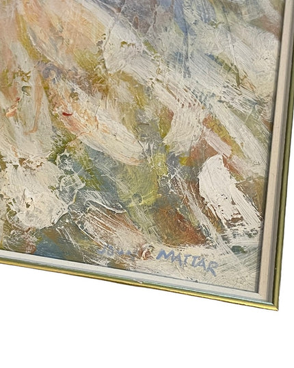 Vintage 1984 John Mattar signed oil painting on Masonite Angel wood framed