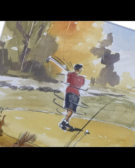 John Walmsley signed Framed watercolor painting on paper GOLFING
