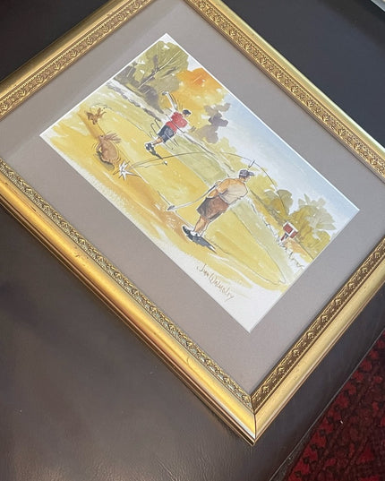 John Walmsley signed Framed watercolor painting on paper GOLFING