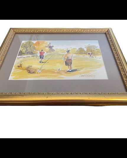 John Walmsley signed Framed watercolor painting on paper GOLFING