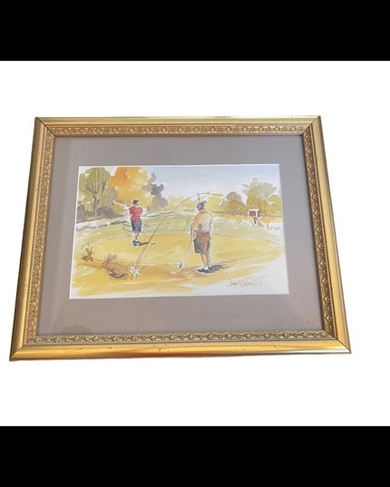 John Walmsley signed Framed watercolor painting on paper GOLFING