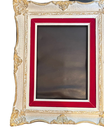 Large heavy Ornate wood frame 1940s red velvet gold white painted