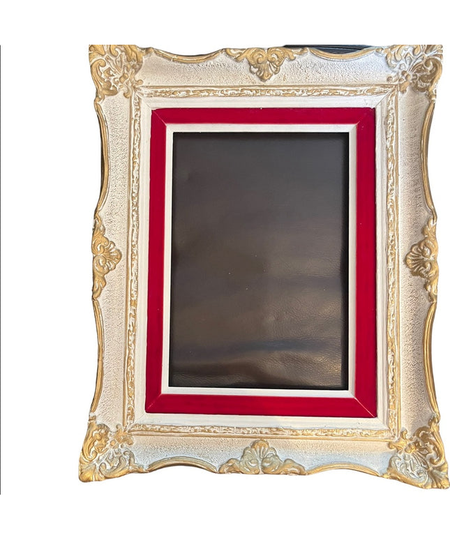 Large heavy Ornate wood frame 1940s red velvet gold white painted