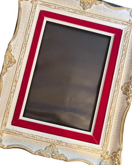 Large heavy Ornate wood frame 1940s red velvet gold white painted