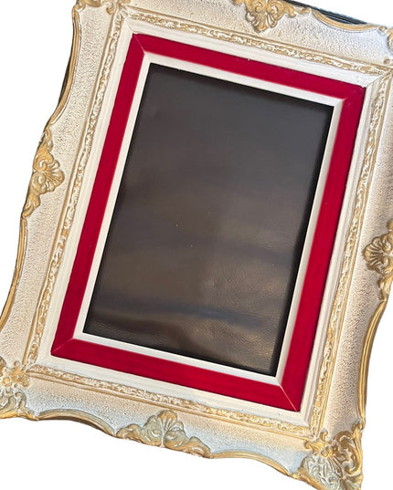 Large heavy Ornate wood frame 1940s red velvet gold white painted