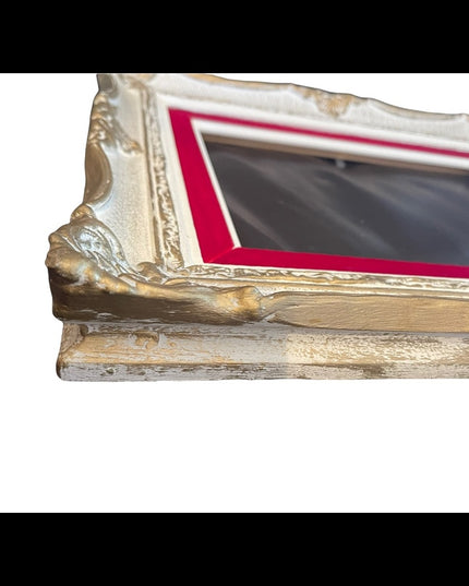 Large heavy Ornate wood frame 1940s red velvet gold white painted