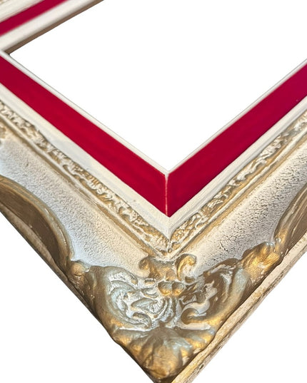 Large heavy Ornate wood frame 1940s red velvet gold white painted