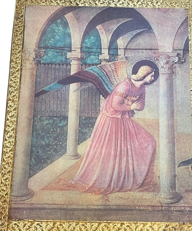 Vintage gold gilt Florentine Italy Italian Angel wall hanging picture on wood