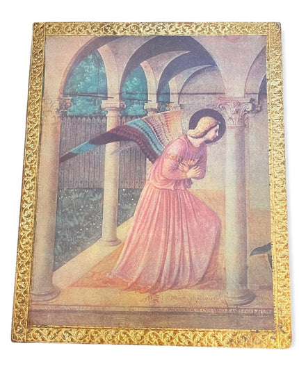 Vintage gold gilt Florentine Italy Italian Angel wall hanging picture on wood