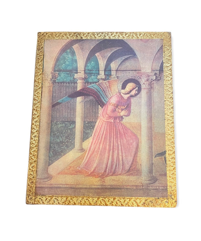 Vintage gold gilt Florentine Italy Italian Angel wall hanging picture on wood