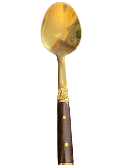 Vintage Brass Wood Handle Demitasse Small Coffee Spoon Thailand Set X6 pcs NIB