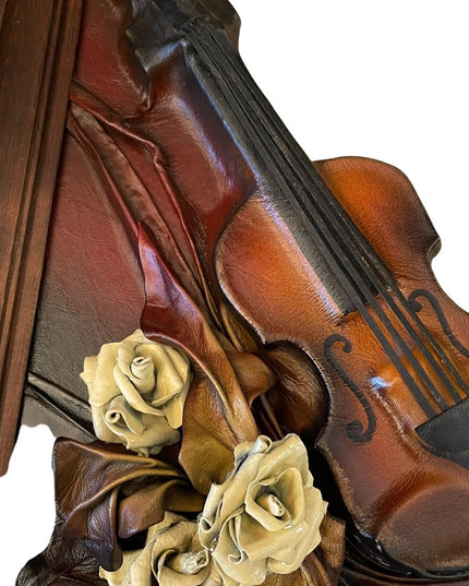 VTG High Relief Handmade leather Violin & flowers Hanging  heavy 3D picture