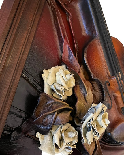 VTG High Relief Handmade leather Violin & flowers Hanging  heavy 3D picture