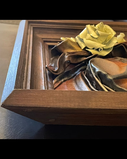 VTG High Relief Handmade leather Violin & flowers Hanging  heavy 3D picture
