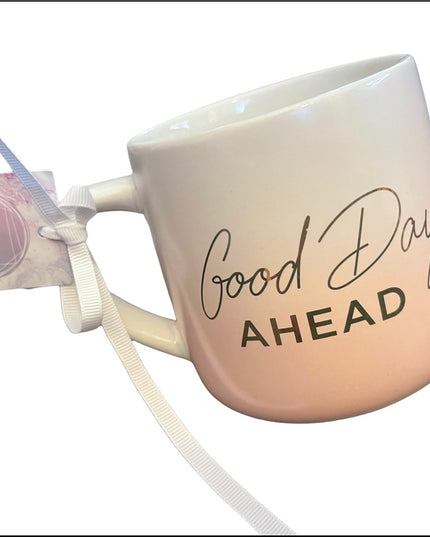 NWT Frankie Grey Ceramic coffee mug inspirational “Good day ahead” Lovely’