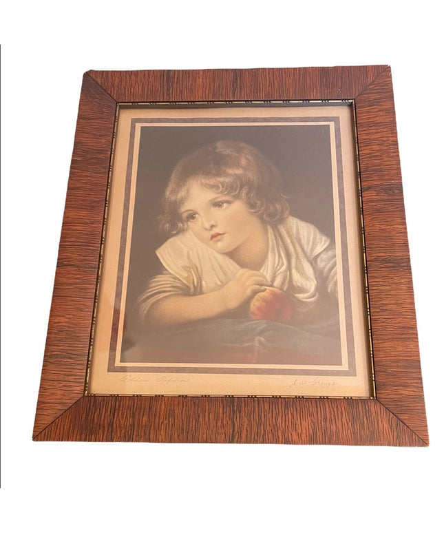 Antique 1870s Campbell Co lithograph Jean Greuze Print Girl with an apple Framed