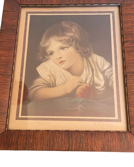 Antique 1870s Campbell Co lithograph Jean Greuze Print Girl with an apple Framed