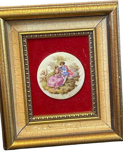 Vintage 1950s Gold gilt Florentine Ceramic Limoges French framed cameo picture