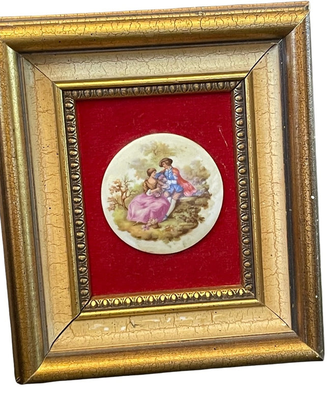 Vintage 1950s Gold gilt Florentine Ceramic Limoges French framed cameo picture
