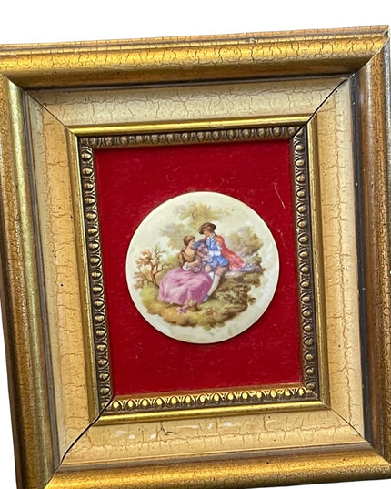 Vintage 1950s Gold gilt Florentine Ceramic Limoges French framed cameo picture
