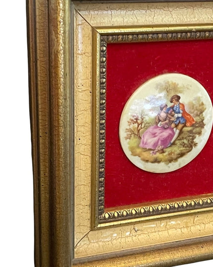 Vintage 1950s Gold gilt Florentine Ceramic Limoges French framed cameo picture