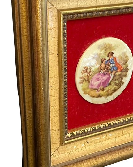 Vintage 1950s Gold gilt Florentine Ceramic Limoges French framed cameo picture