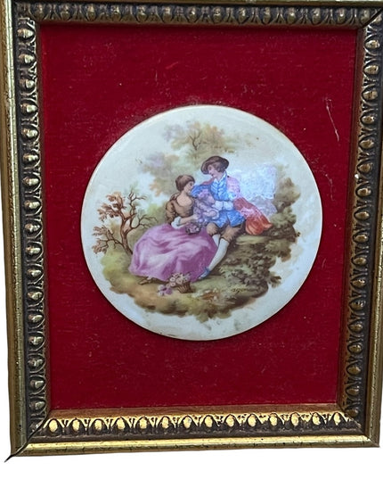 Vintage 1950s Gold gilt Florentine Ceramic Limoges French framed cameo picture