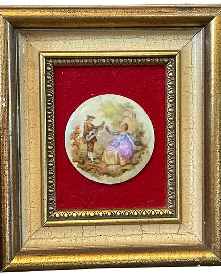 Vintage 1950s Gold gilt Florentine Ceramic Limoges French framed cameo p…