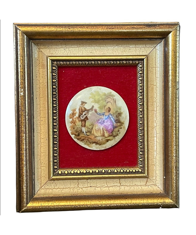 Vintage 1950s Gold gilt Florentine Ceramic Limoges French framed cameo p…