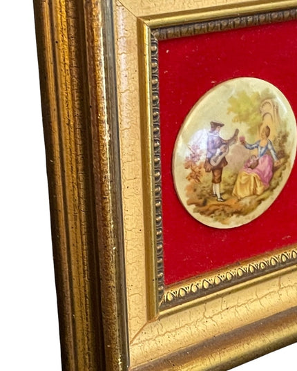Vintage 1950s Gold gilt Florentine Ceramic Limoges French framed cameo p…