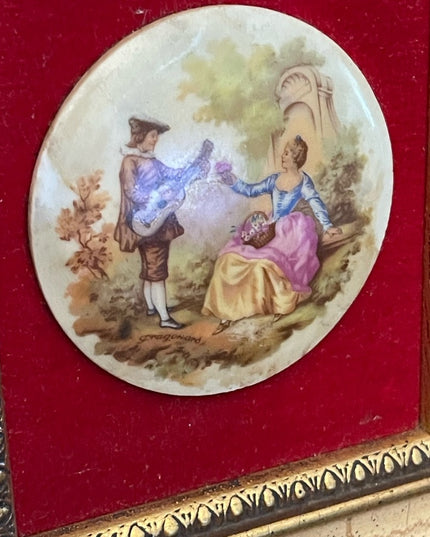 Vintage 1950s Gold gilt Florentine Ceramic Limoges French framed cameo p…