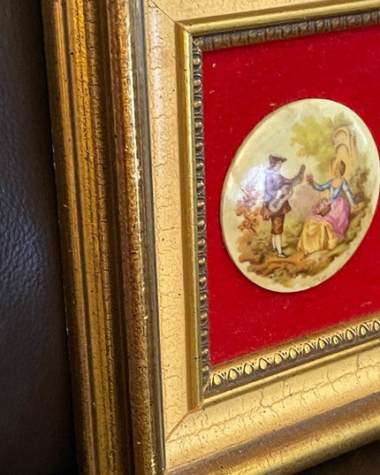 Vintage 1950s Gold gilt Florentine Ceramic Limoges French framed cameo p…