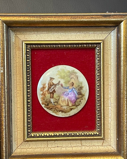 Vintage 1950s Gold gilt Florentine Ceramic Limoges French framed cameo p…