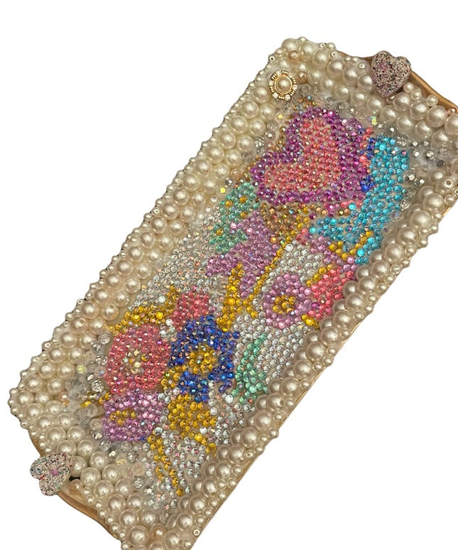 Ceramic Bedazzled embellished Artisan Dresser table tray crystals pearl handmade