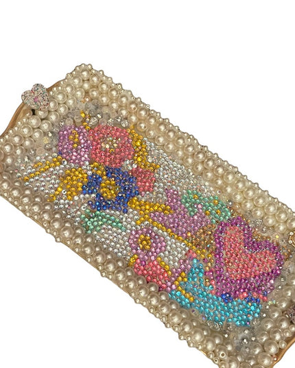 Ceramic Bedazzled embellished Artisan Dresser table tray crystals pearl handmade