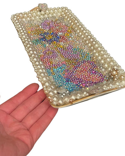 Ceramic Bedazzled embellished Artisan Dresser table tray crystals pearl handmade