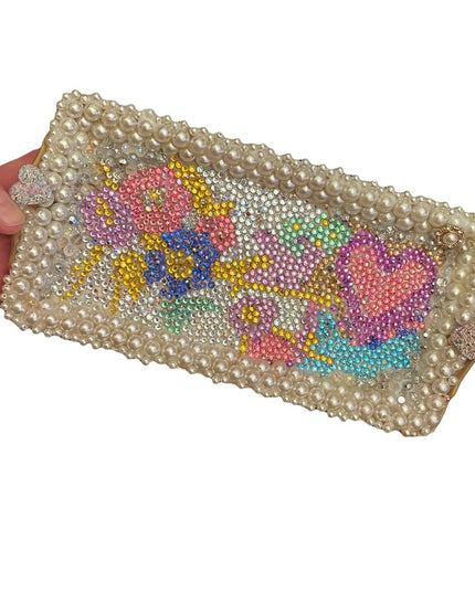 Ceramic Bedazzled embellished Artisan Dresser table tray crystals pearl handmade