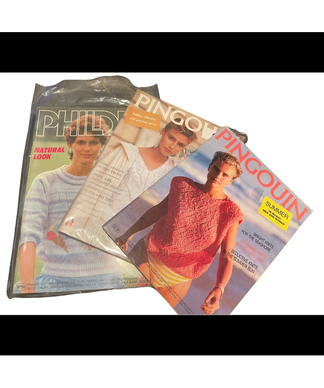 Lot of 3 vintage Phildar Pingouin Knitting magazines 95 91 96 VG Cond