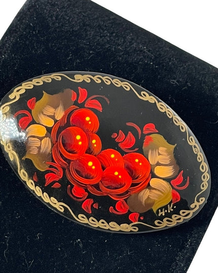 Vintage signed handpainted Russian flower brooch