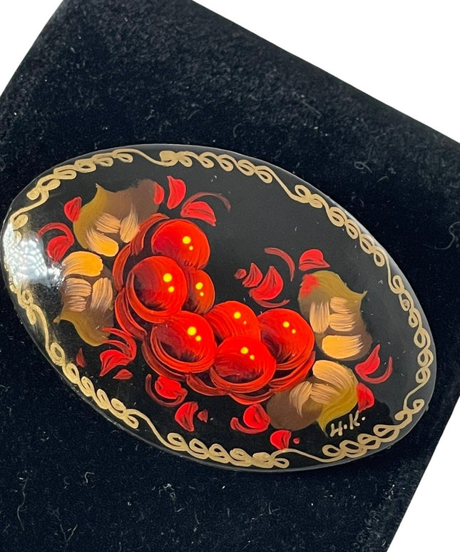 Vintage signed handpainted Russian flower brooch