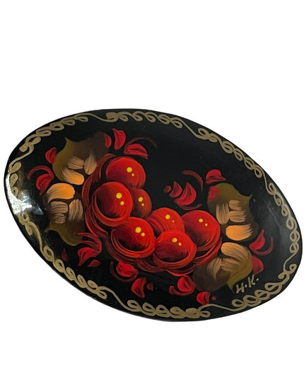 Vintage signed handpainted Russian flower brooch