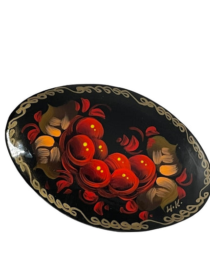 Vintage signed handpainted Russian flower brooch