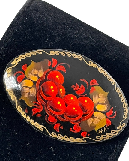 Vintage signed handpainted Russian flower brooch