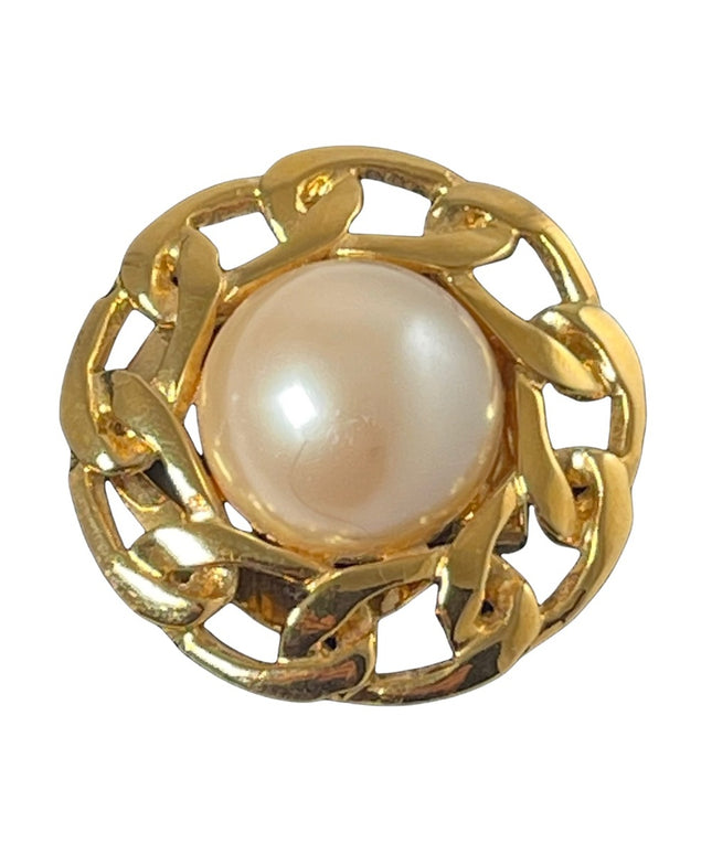 Vintage gold BUTLER faux pearl scarf clip 1980s FAC