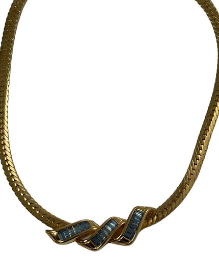 Vintage 1980s Swarovski authentic (SAL) blue Crystal gold choker necklace
