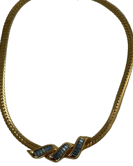 Vintage 1980s Swarovski authentic (SAL) blue Crystal gold choker necklace