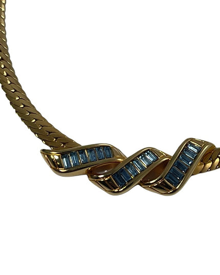 Vintage 1980s Swarovski authentic (SAL) blue Crystal gold choker necklace