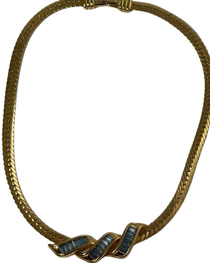 Vintage 1980s Swarovski authentic (SAL) blue Crystal gold choker necklace